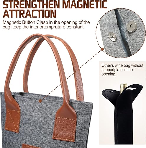 Miniatura 4 de Paquete de 6 bolsas de vino aisladas para una sola botella, enfriador acolchado portátil gris para viajes, picnic, cena, boda y regalos