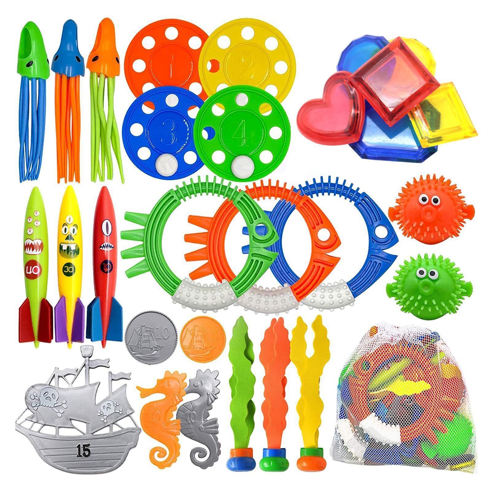 Pool-Tauchspielzeug für Kinder 34-Teiliges Sinkendes Wasserspielzubehör-Set | Sinkende Pool-Spielzeuge Für Kinder von 3-12 Jahren Mädchen Teens See Teich Outdoor Sommerparty Badezeit Schwimmen