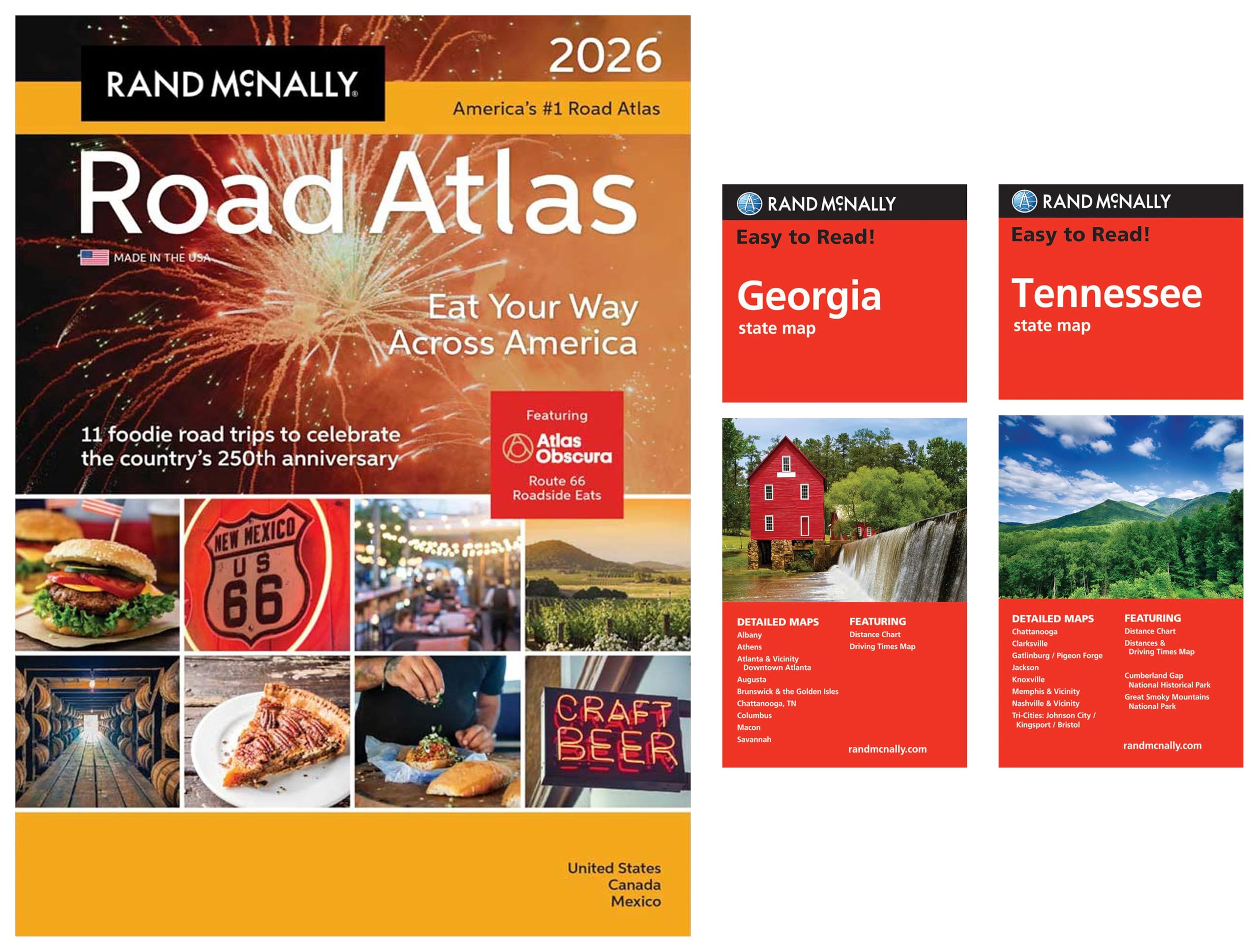 2026 Road Atlas with Easy to Read Georgia & Tennessee State Maps