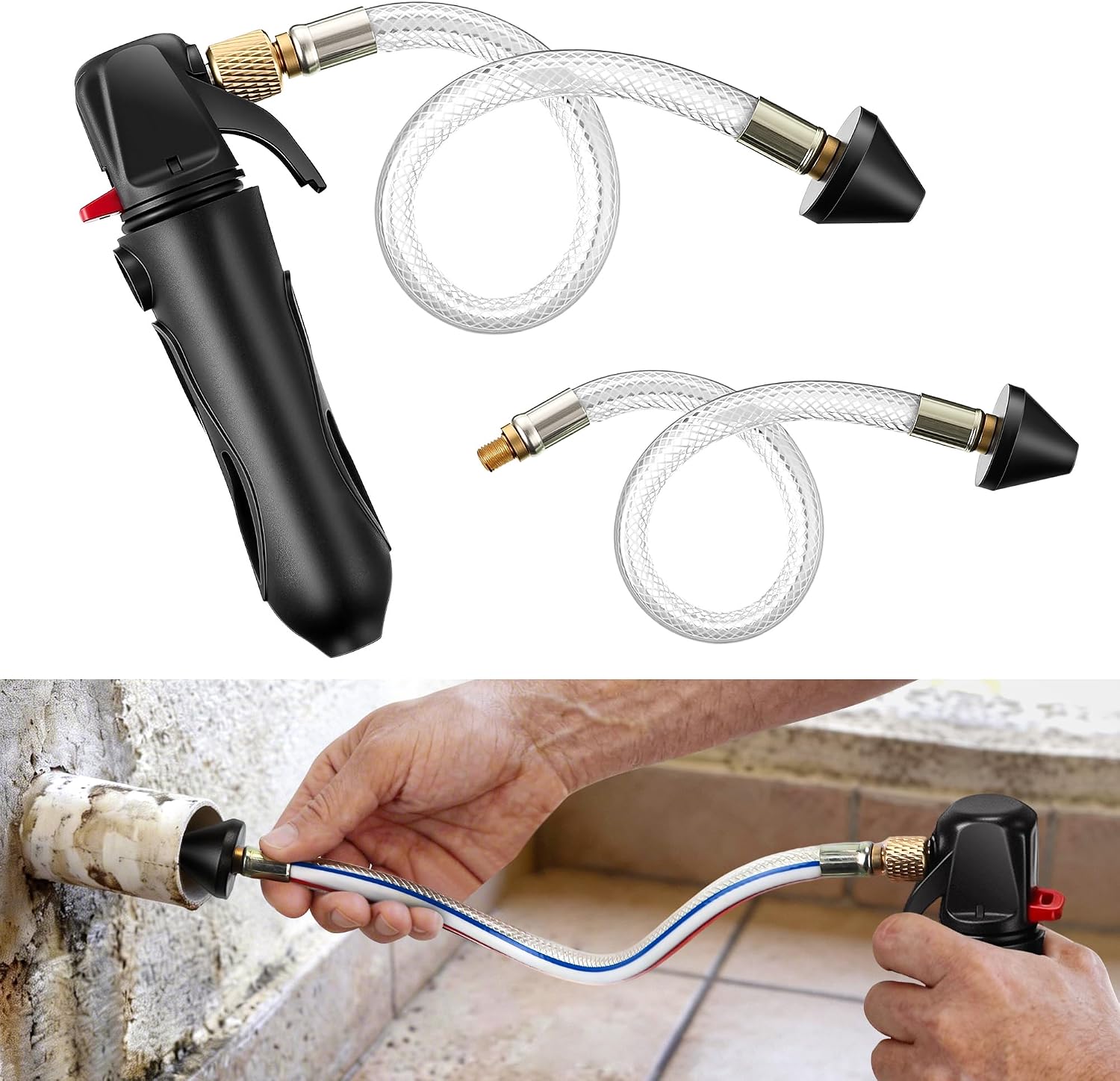 AC Drain Line Cleaner with 2 Flexible Hose (No Cartridges Included) | AC Drains Line Unclogger Tool, Compatible with 16G Unthreaded CO2 Cartridges, For A/C Condensate Lines, Clears HVAC Clogs