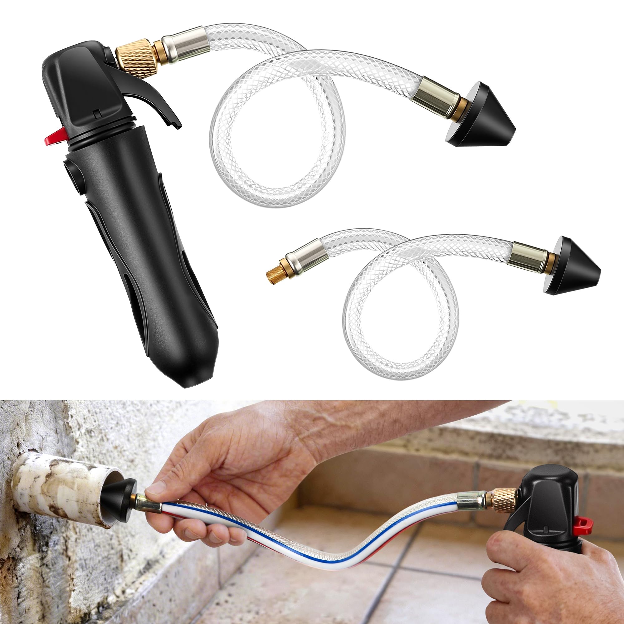 Dreyoo Limpiador de línea de drenaje de CA con manguera flexible, compatible con cartuchos de CO2 sin rosca de 16 G, herramienta de desatasco de línea de drenaje de CA para líneas de condensado de A/C