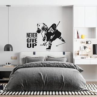 Personalized Wall Decal Hockey Player - Never Give Up Quote - Custom Your Own Name & Numbers - Custom Player Jerseys Vinyl Decal Sport Sticker Decor Kids Bedroom - Nice Holyday Gift (PDes-6)