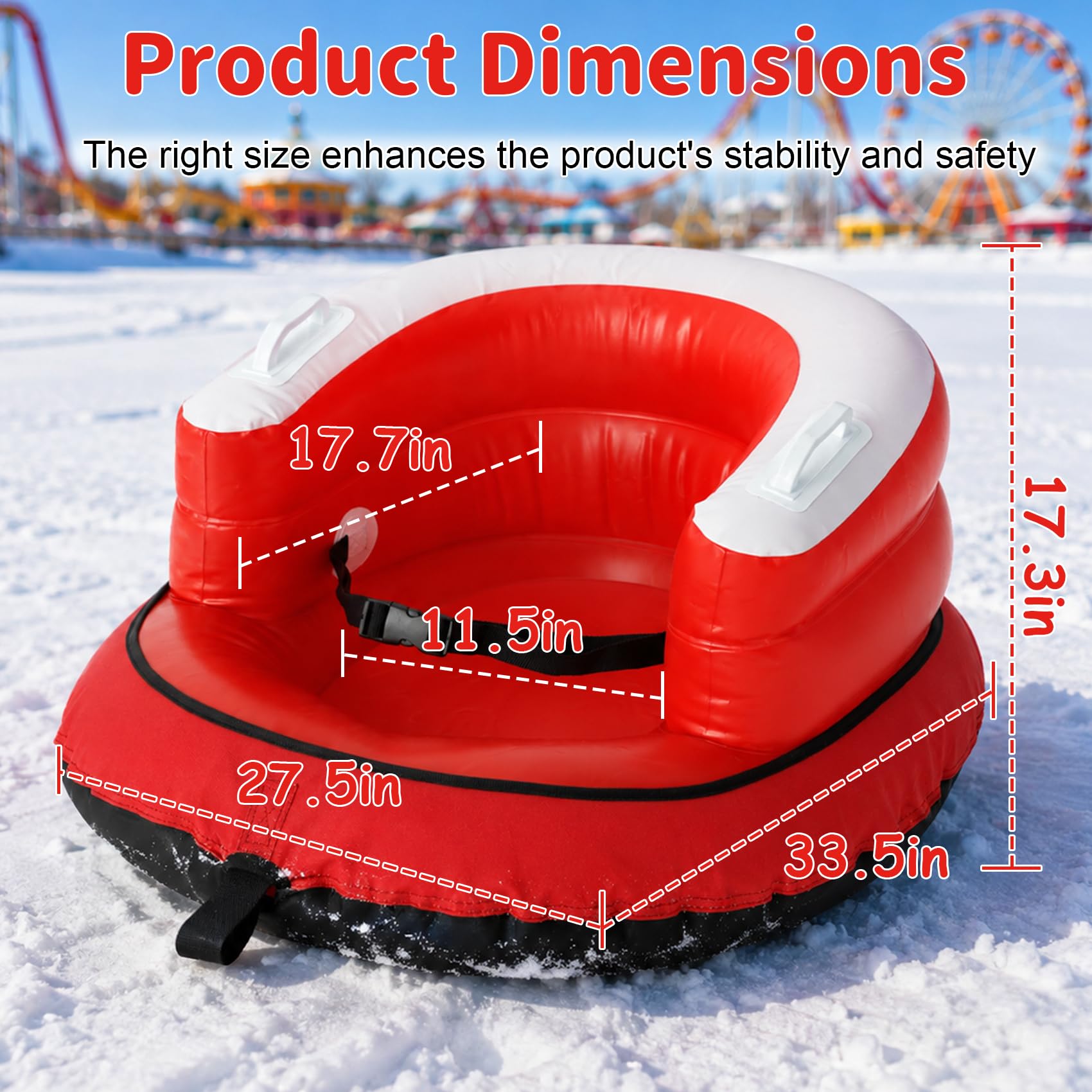Slitta da neve per bambini 1-3 con schienale a U, colore: rosso