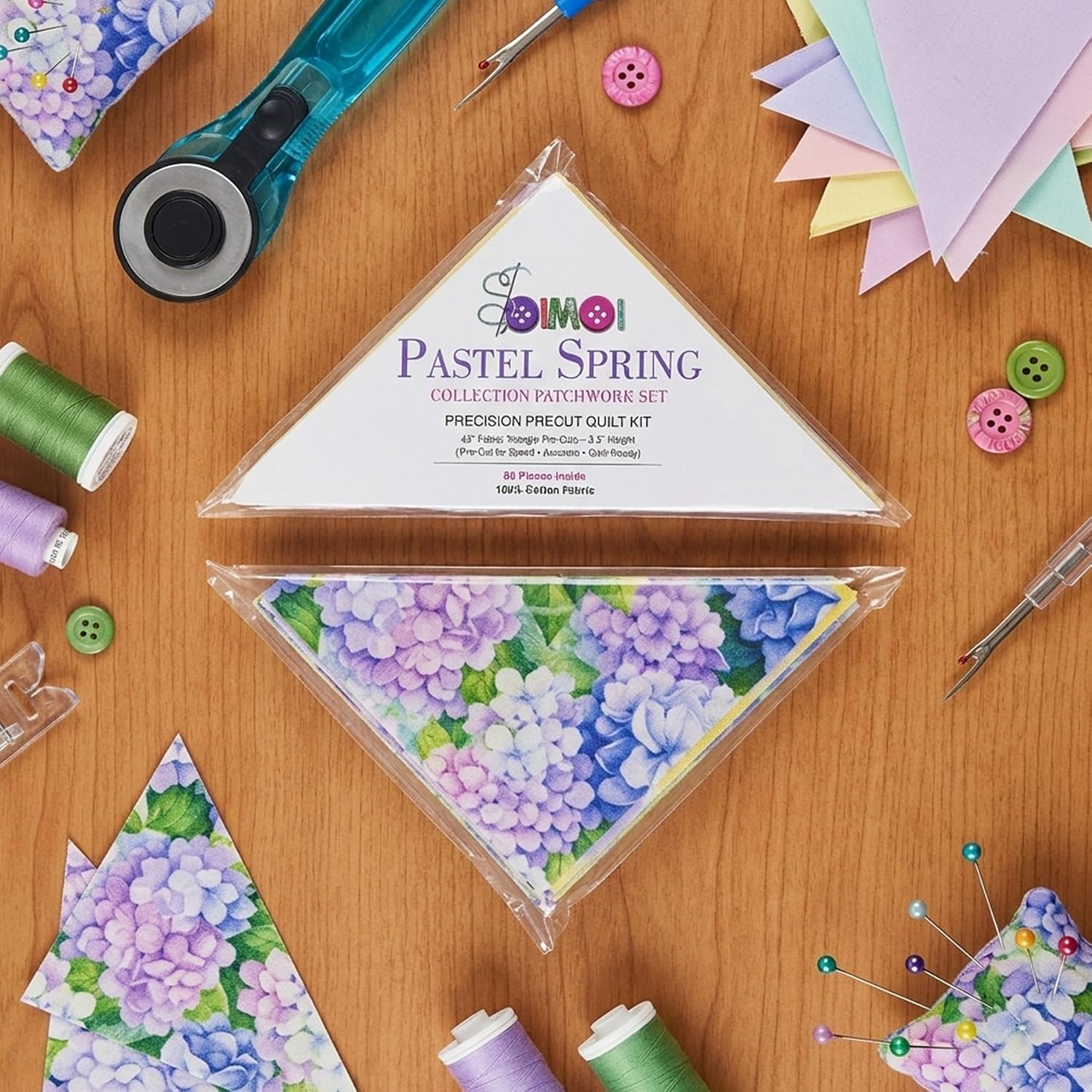 Soimoi 80 Pcs Precut Fabric Triangles for Quilting - 100% Cotton - Slightly Starched for Precision Piecing - 3.5" Height 45 Degree Quilting Triangles with Trimmed Dog Ears