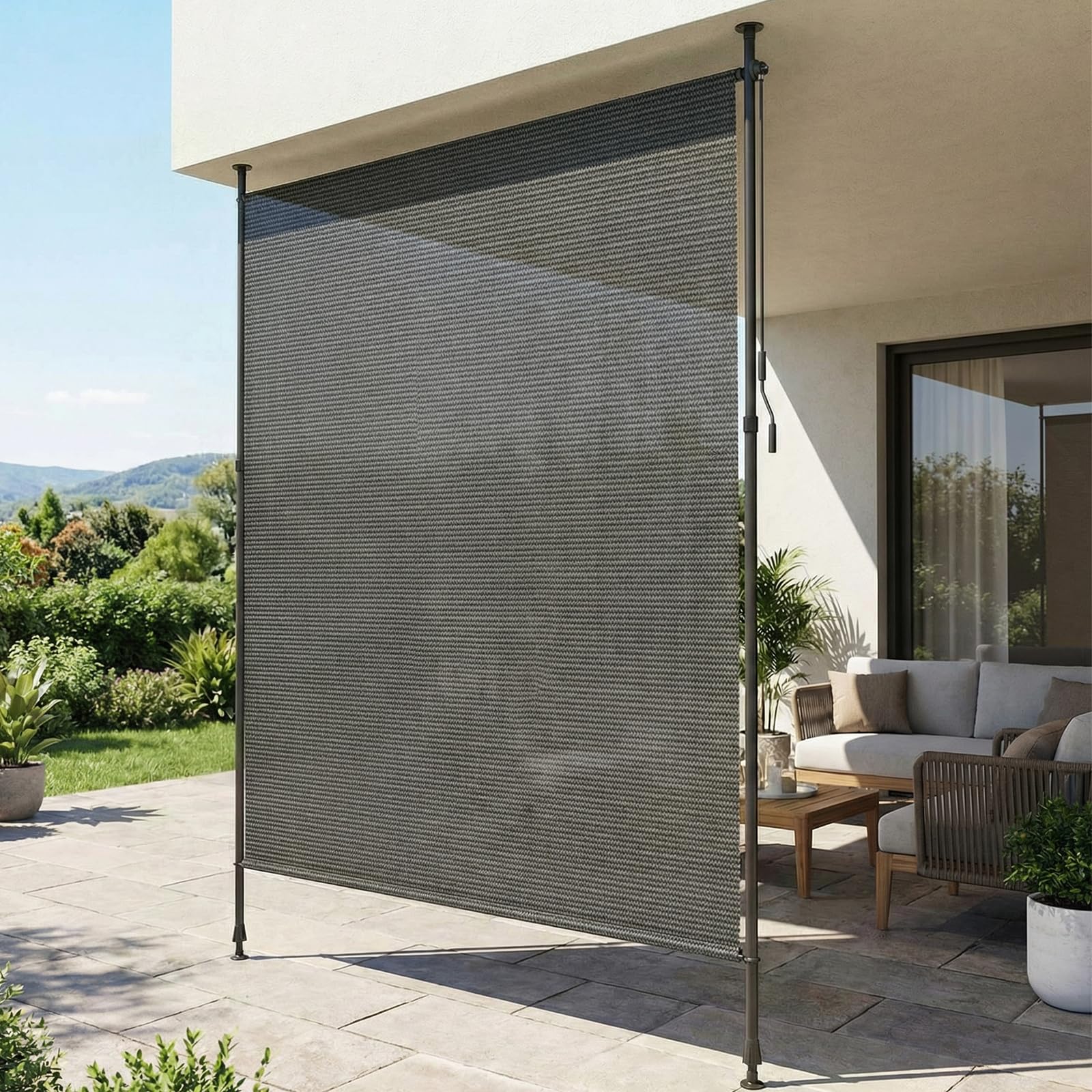 LIFERUN HDPE Klemmmarkise Senkrechtmarkise Außen 200×310cm, Balkon Sichtschutz ohne Bohren, ausziehbare Seitenmarkise, Sonnenschutz Windschutz Wasserfest,für Balkon Garten Terrasse,Grau,2 PCS Stangen
