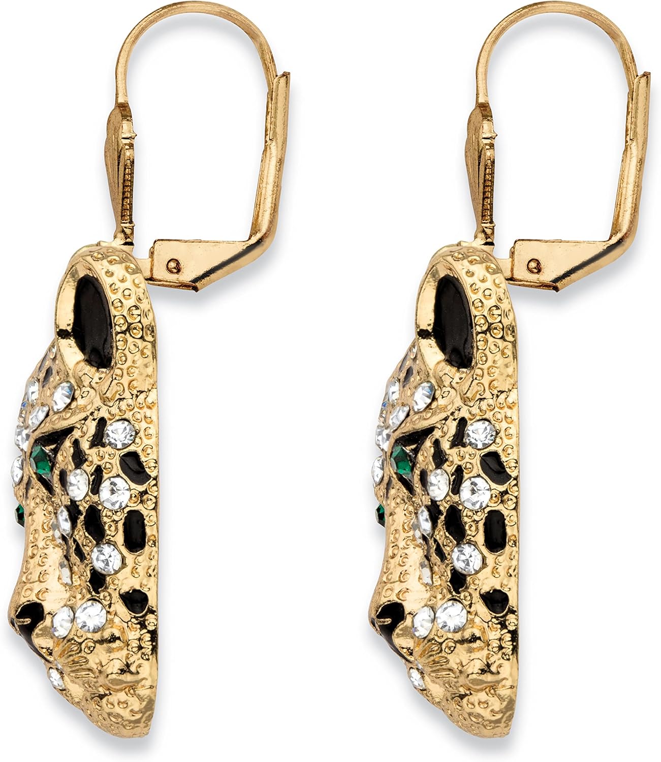PalmBeach Goldtone Round Crystal Green Leopard Face Drop Earrings (28x24.5mm)