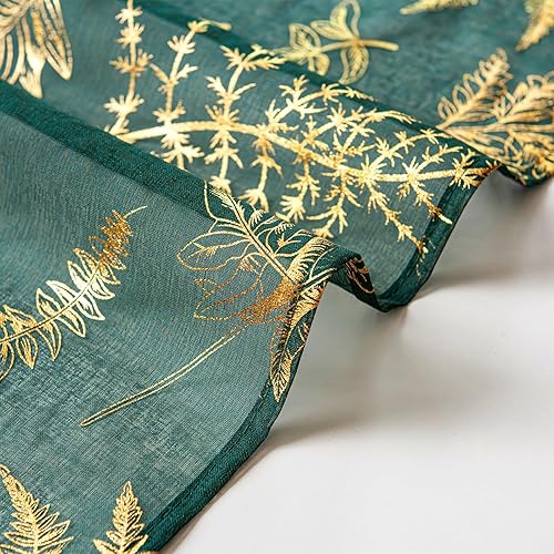 Miniatura 5 de Deeprove Juego de 2 paneles de cortinas traslúcidas de 63 pulgadas de largo, papel de aluminio dorado metálico hawaiano estampado de hojas para