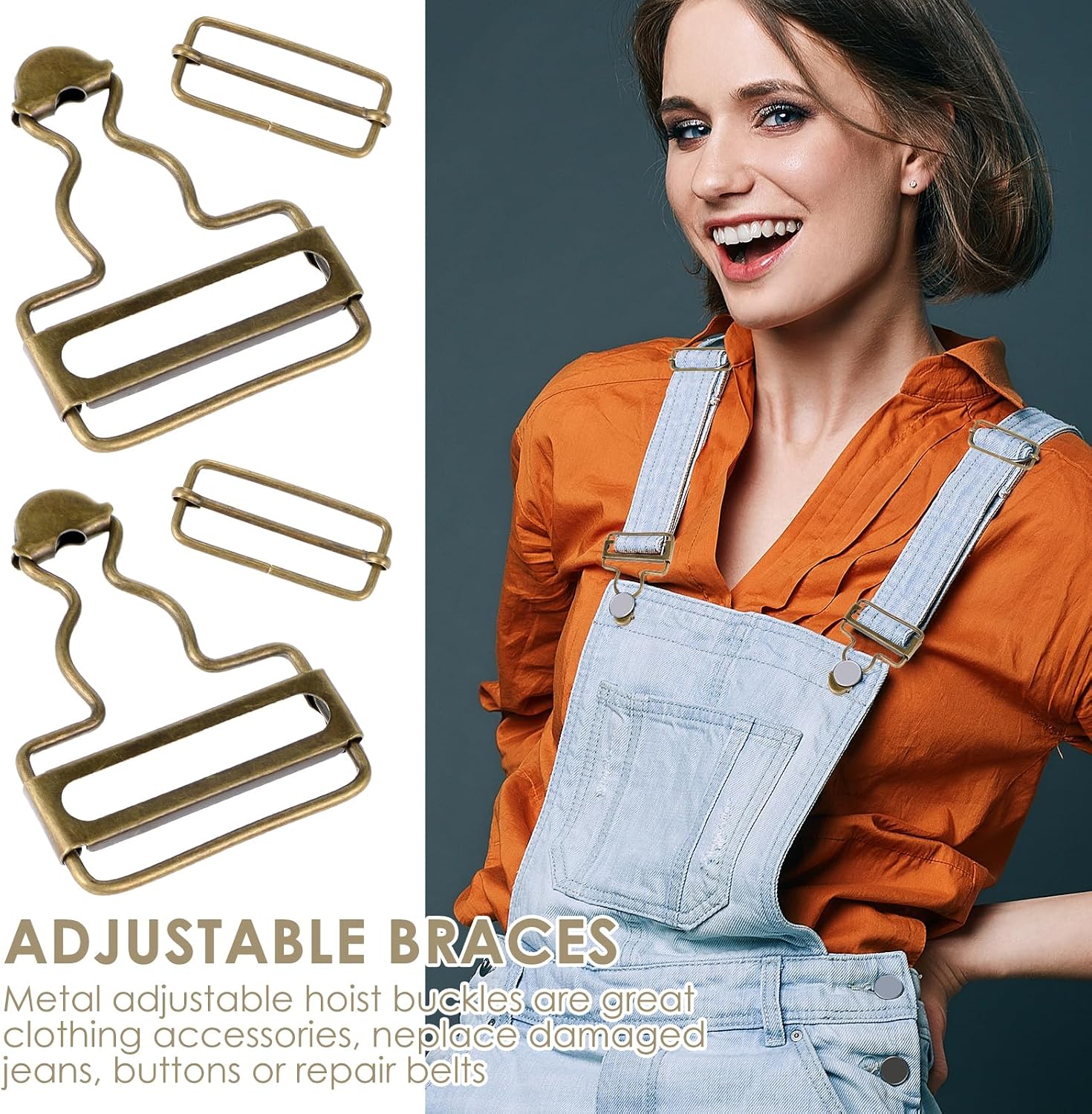 Jeffdad 2Pairs Metal Overall Buckles Suspender Buckle wif Adjustable Overall Bib Clips for Overall Bib Trousers Jeans Jacket