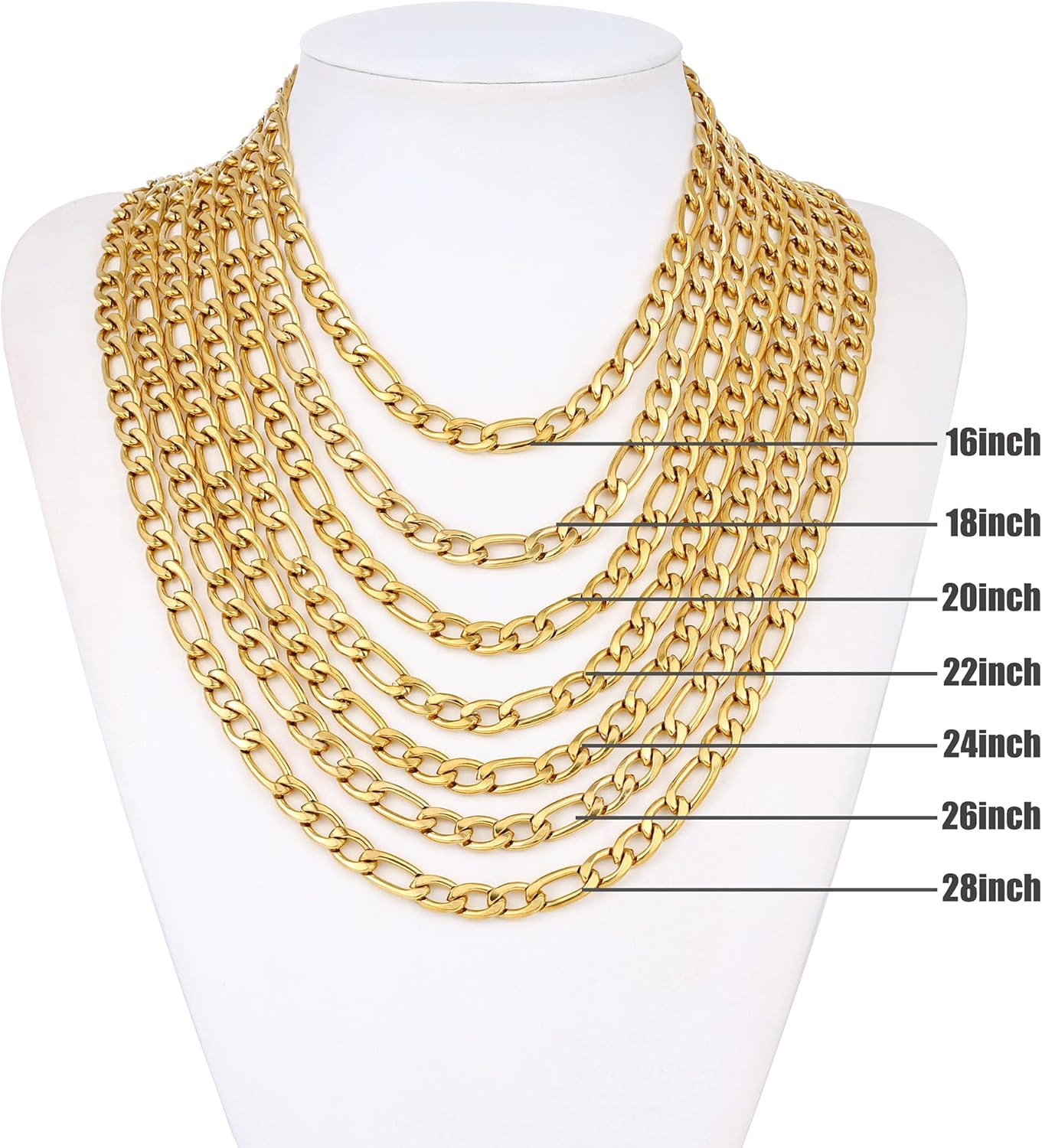 Fiusem Figaro Chains for Men,14k Gold plated Mens Chain Necklaces, 3.5mm/5mm/6mm/8mm/9.5mm Stainless Steel Men Necklaces - Image 6