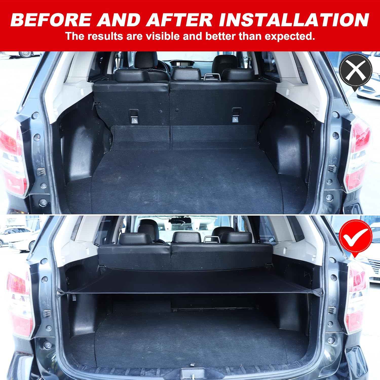 Cargo Cover Compatible with 2013-2018 Subaru Forester Accessories Rear Trunk Shade Cover Foldable Security Shield Shade Black Polyester Fabric Trunk Cover