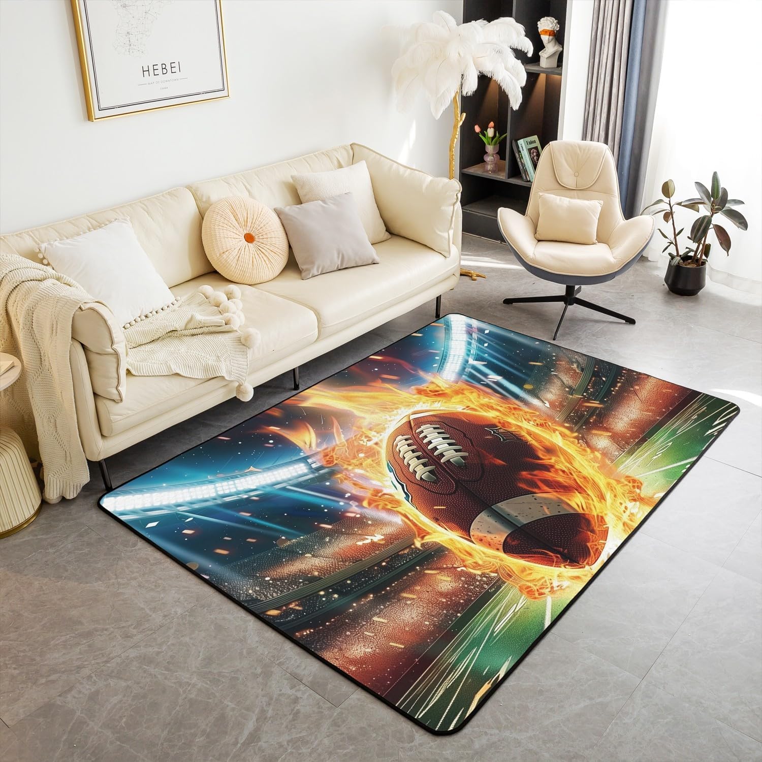 Pink Soccer Area Rug Cartoon Football Sports Theme Non Slip Rug for Kids Girls Teens Adults Simple Patchwork Geometric Plaid Indoor Floor Mat for Bed Sofa Chairs 3'x5'