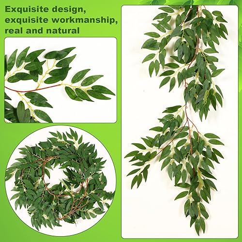 Miniatura 3 de Yunlly Paquete de 24 guirnaldas artificiales de hojas de sauce de 135 pies, ramitas de seda falsa para colgar, guirnalda de plantas de sauce para