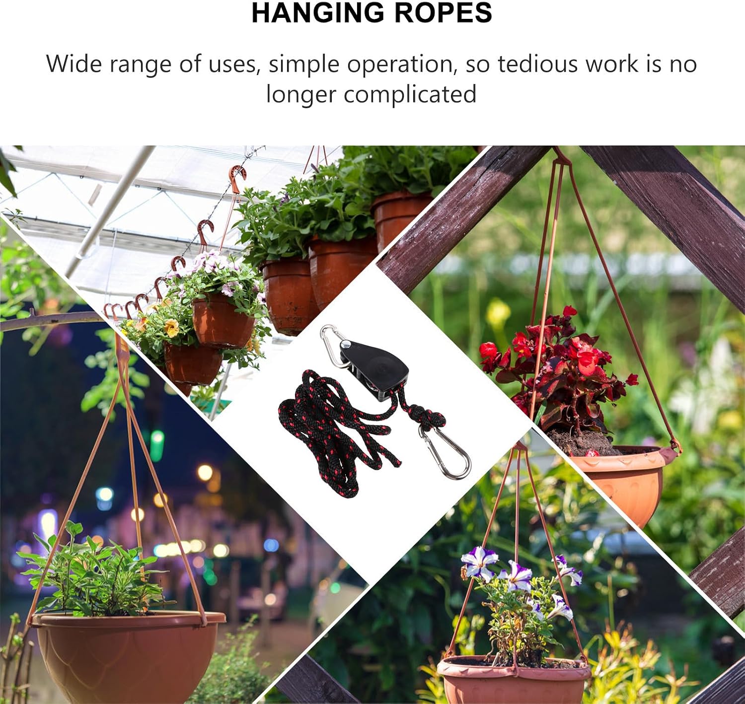 VICASKY Plant Grow Light Rope Hanger Suspension Black 2pcs Plastic Metal | Easy-to-use Hanging System, Tear Resistant and Rust Resistant, for Reflectors and Potted Flowers, Hanging Use
