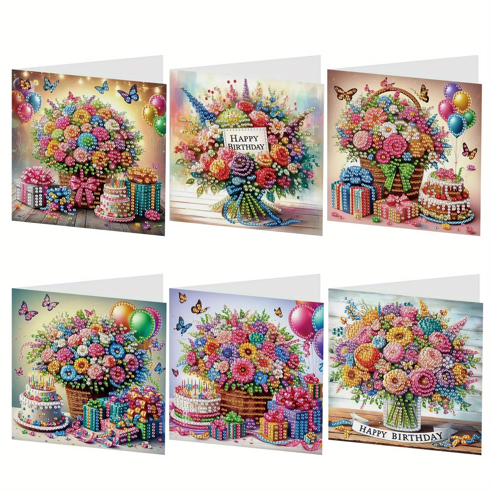 Syntego 6pcs DIY Diamond Painting Greeting Card Kit | Flower Bouquet Birthday Cards | Diamond Art Card Kit for Adults | Handmade Wedding Invitations, Thank You, Valentine's & Engagement Cards