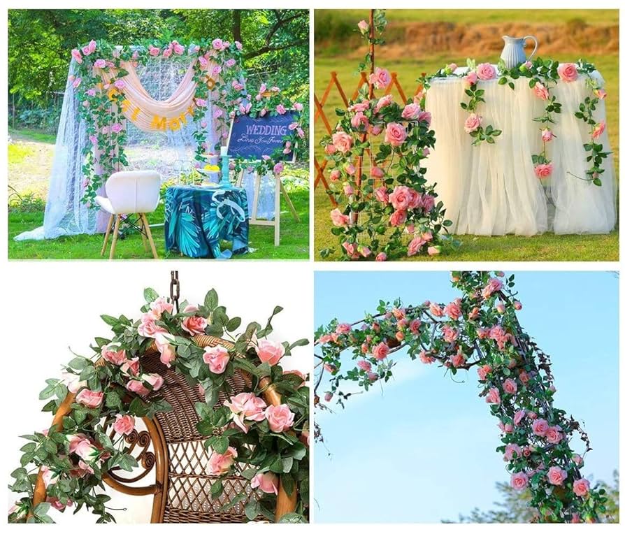 バラの飾り物2種類 Amazon | desikaky バラ ガーランド 2本入 138輪花 薔薇 手作り