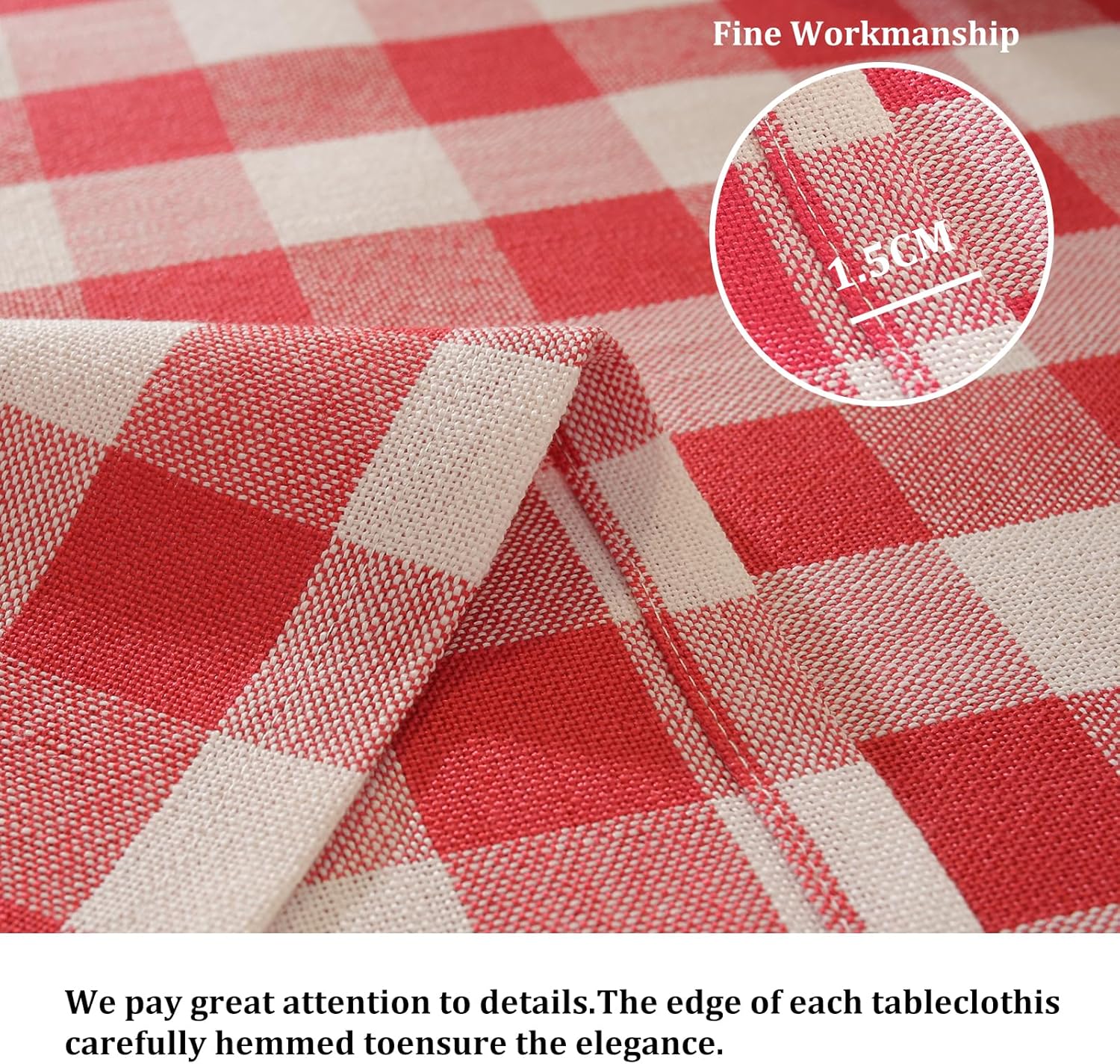 Alsoo Gingham Tablecloth Square Table Cloth Heavy Duty Cotton Checkered Table Cover Buffalo Plaid Tablecloths for Spring Picnic Kitchen Dining, Red and White,60 * 60 inch - Image 5