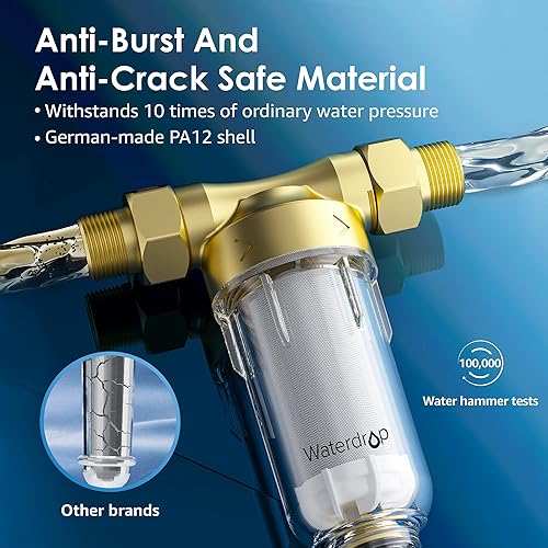 Miniatura 4 de Waterdrop Filtro de sedimentos filtro de agua giratorio filtros de agua para toda la casa para agua de pozo 50 micras atrapa arena sin BPA 1 pulgada