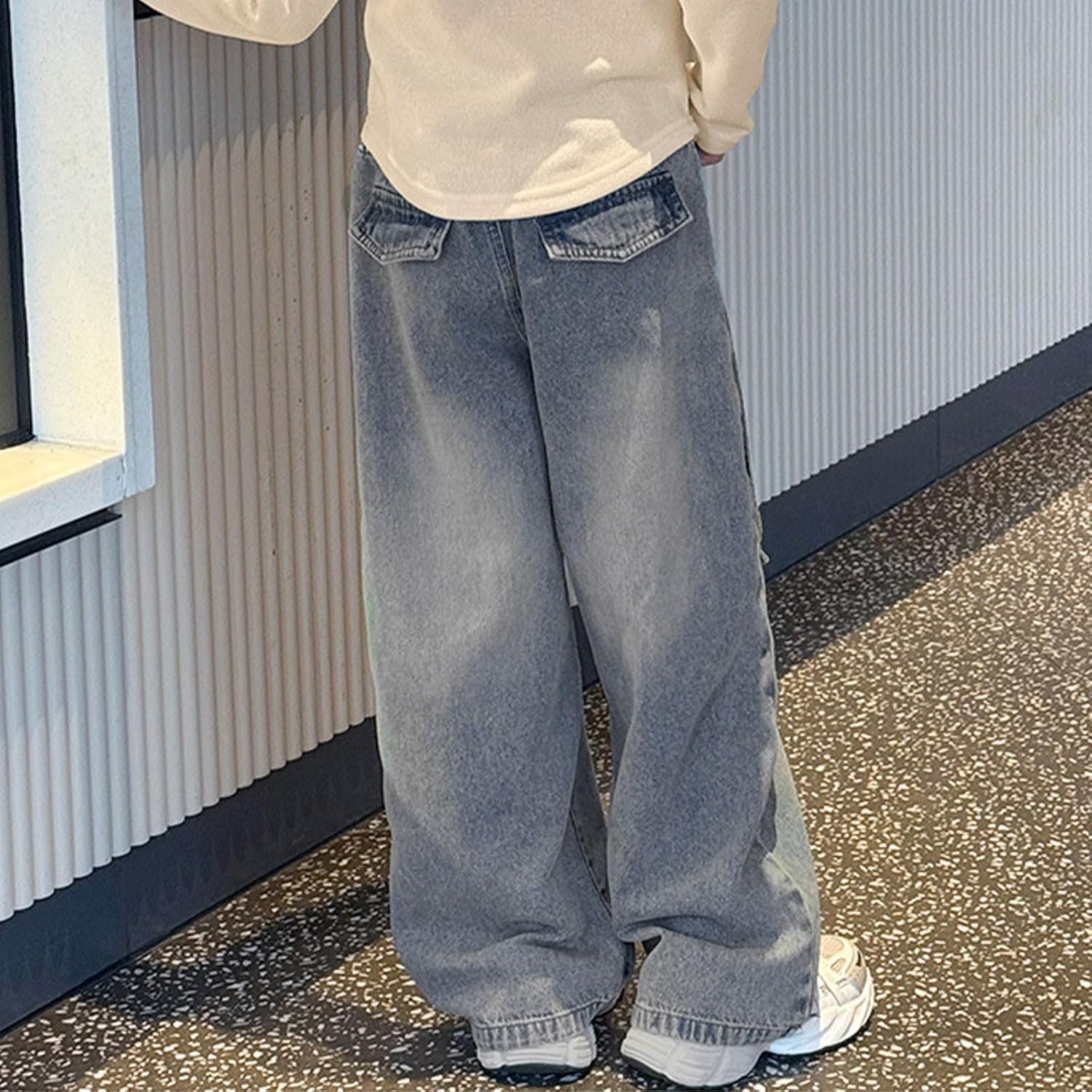 Baggy Jeans for Girls Wide Leg High Waist Casual Denim Pants Teen Straight Leg Stretchy Washed Trendy Streetwear Jean