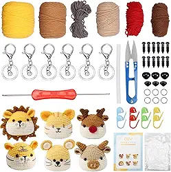 Kit de crochê para iniciantes, kit interessante de crochê com animais fofos, kits versáteis de animais de crochê, kits de animais de crochê incluem vídeos tutoriais, fios, olhos, enchimento, gancho de