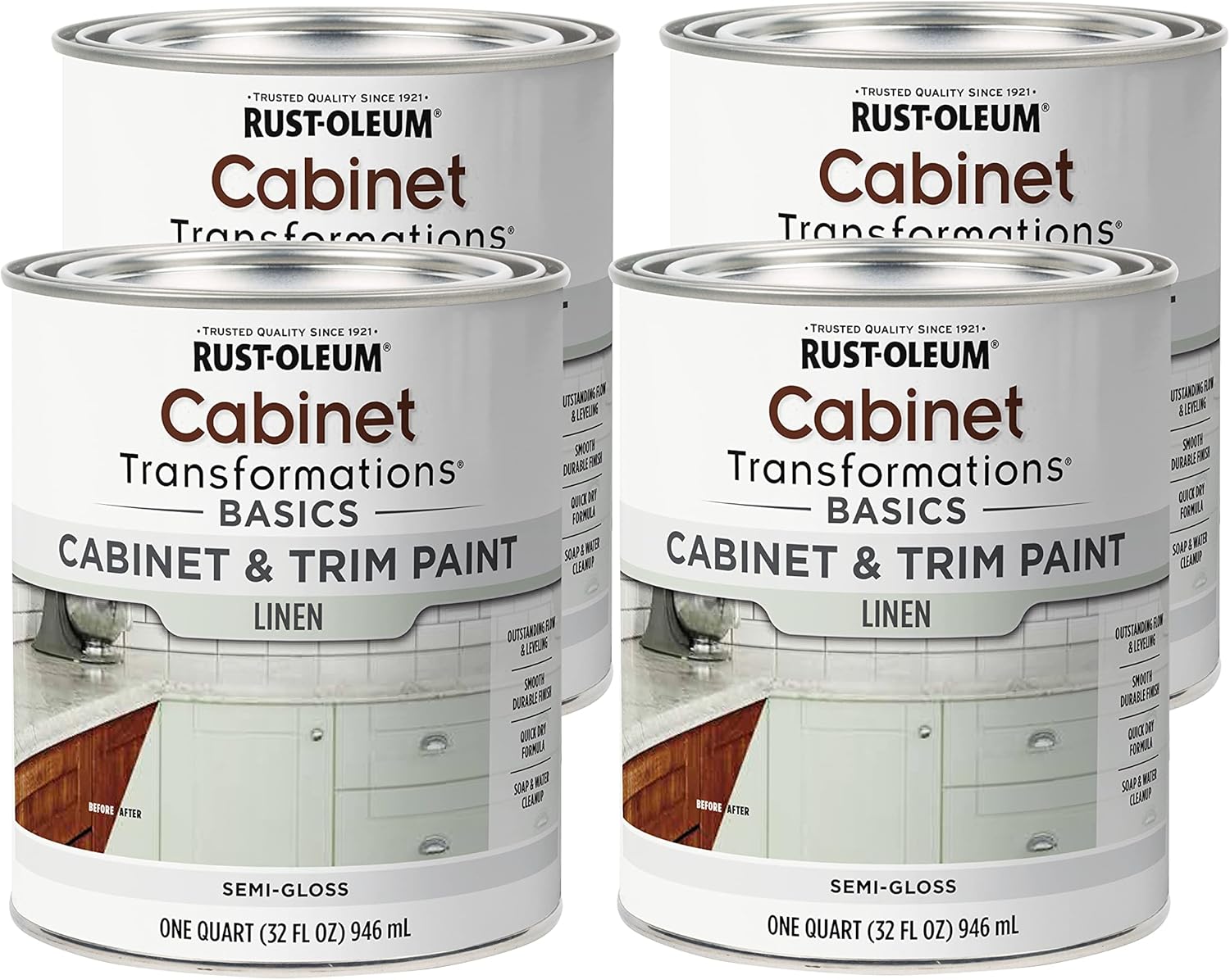 Rust-Oleum 372011-4PK Transformations Basics Cabinet & Trim Paint, Quart, Espresso, 4 Pack
