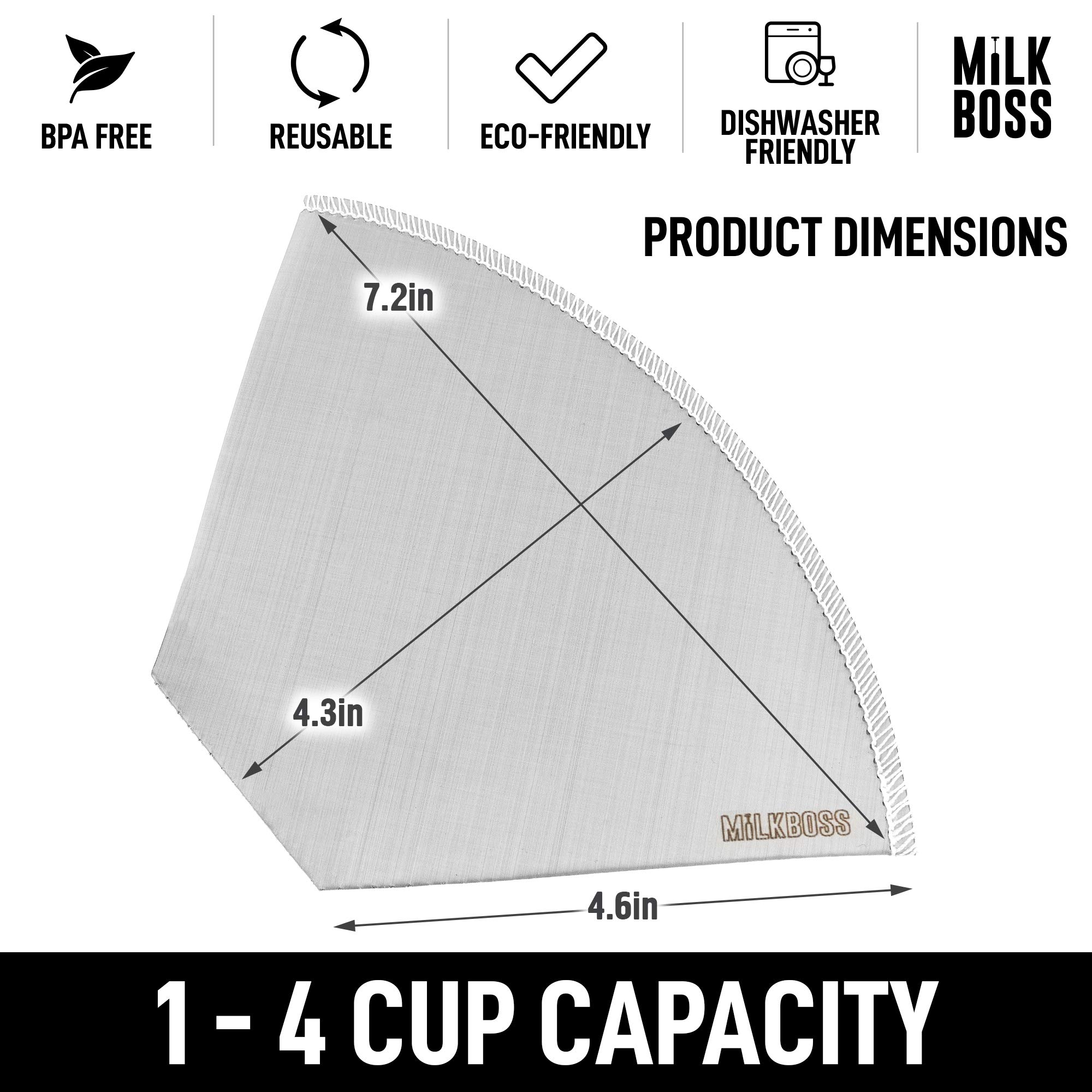 Milk Boss Pour Over Kaffeefilter – Permanent papierloser Edelstahl wiederverwendbarer Kaffeefilter – Flexibler feiner NetzKaffeefilter wiederverwendbar für Hario, Chemex, Ovalware und andere