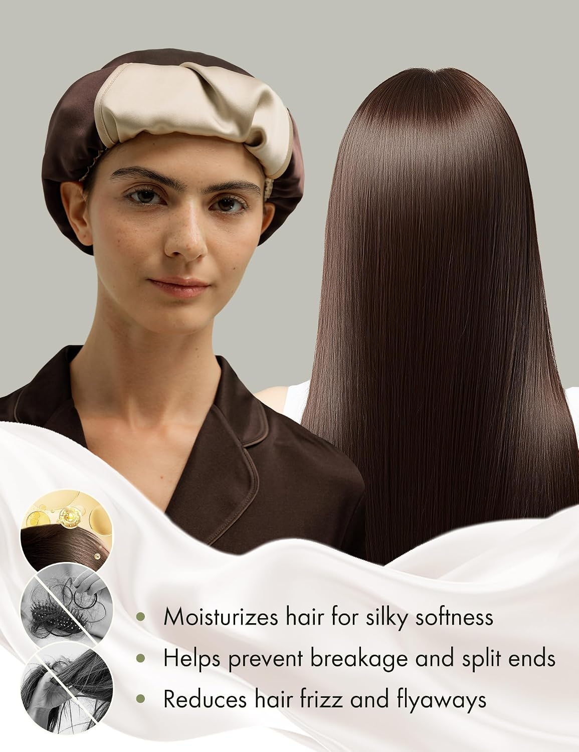 LilySilk Women 100% Silk Sleep Cap Reversible Elastic Mulberry Silk Bonnet Adjustable Hair Wrap Night
