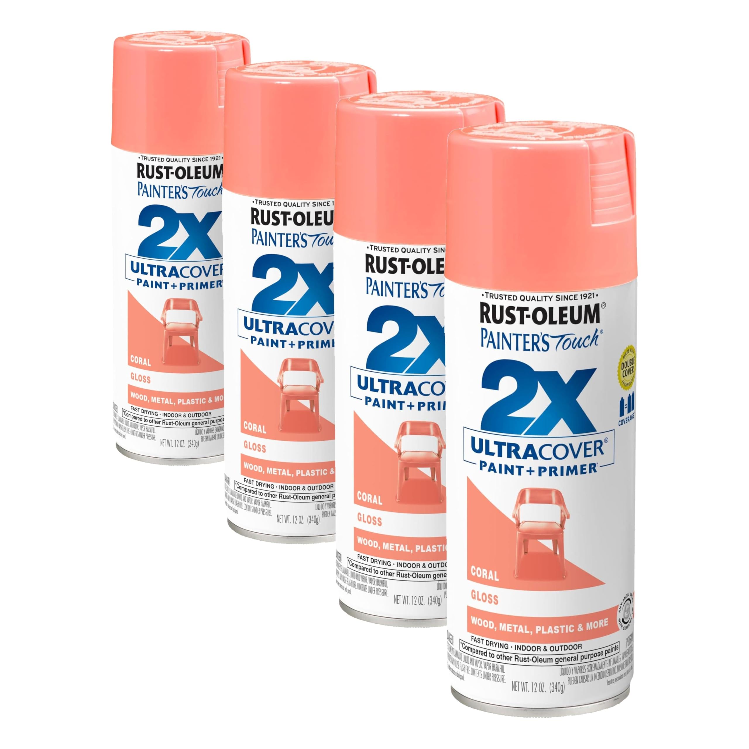 Rust-Oleum 334052 Painter's Touch 2X Ultra Cover Spray Paint, 12 oz, Gloss Coral (Pack of 4)