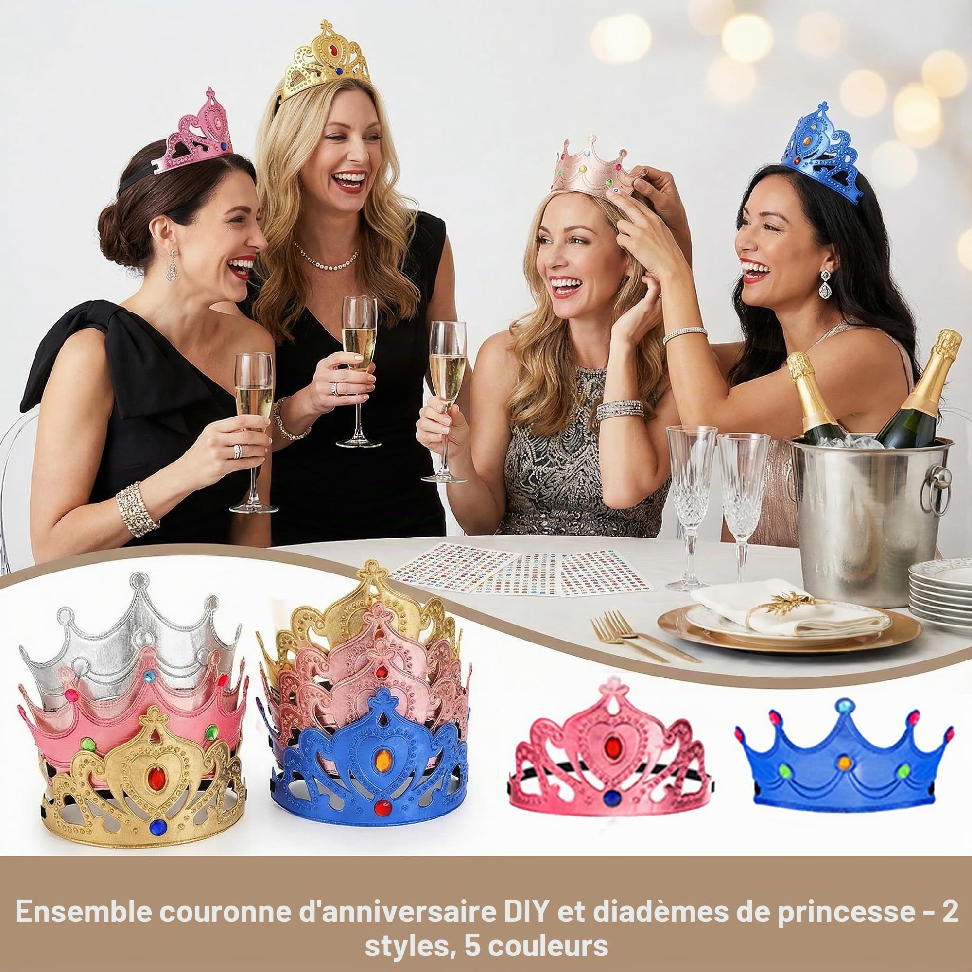 Okllen Lot de 31 diadèmes et couronnes en mousse autocollantes pour enfants, fabriquez vos propres accessoires avec diamants