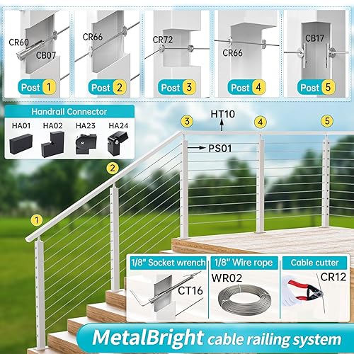 Miniatura 6 de Muzata Pasamanos de acero inoxidable de 6 pies 6 "6 "barandilla rectangular blanca barandilla superior sistema de barandilla cubierta escalera
