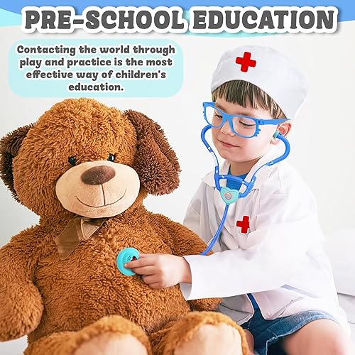 Miniatura 6 de deAO Doctor Cart Kit for Kids Toy Pretend Playset with Doctor Costume Stethoscope and Medical Instruments Role Play Mobile Medical Station Set for