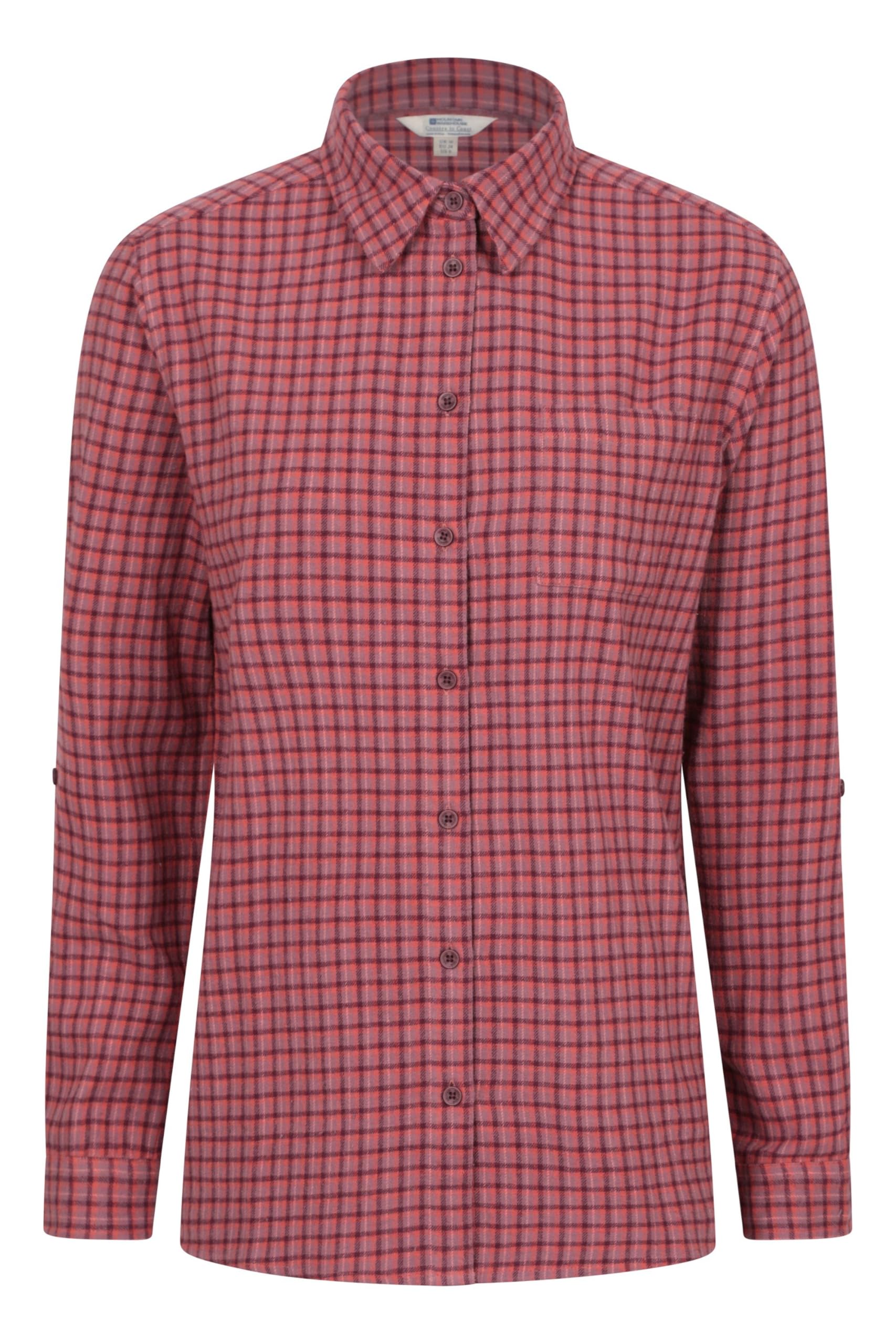 Mountain Warehouse Balsam Brushed Longline Flannel Long Sleeve Womens Shirt - Breathable Checked Shirt, Antipill, Lightweight Ladies Top, Warm -Clothing for Cold Weather Rust Women's Size 16