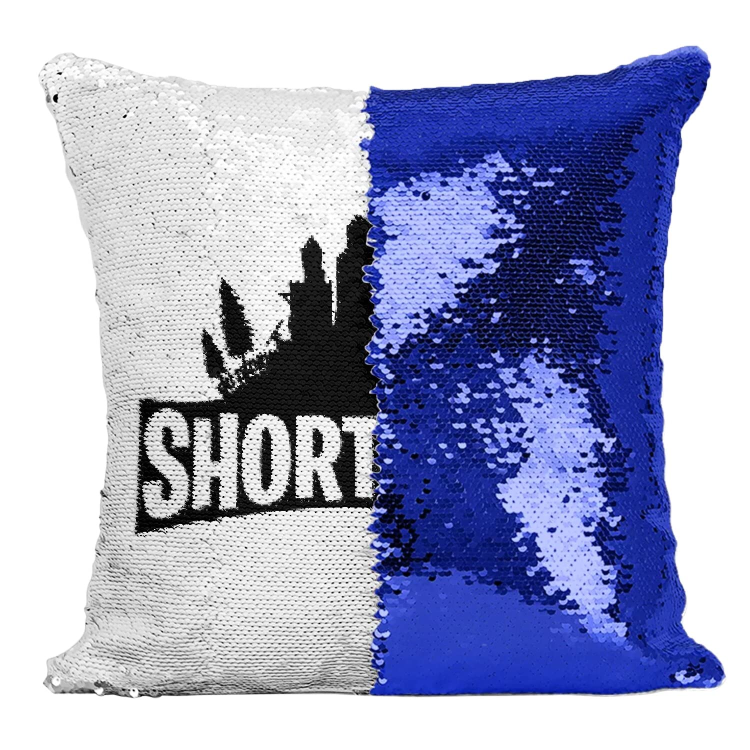 Coussin paillettes bleu réversible Shortnight housse zippée parodie gamer