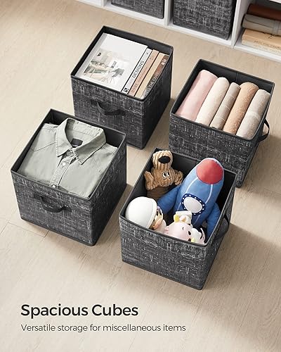 Miniatura 83 de SONGMICS - Cubos de almacenamiento, cubos plegables de 13 pulgadas, con asas dobles, juego de 6, organizadores de armario para estantes, color gris