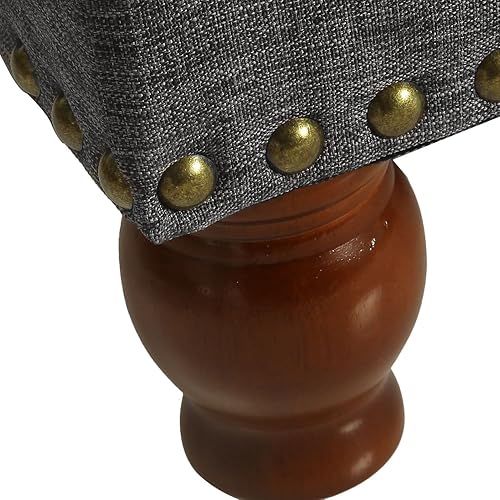 Miniatura 103 de Adeco Otomana de almacenamiento, banco tapizado rectangular de piel sintética con patas de madera, reposapiés, mesa de café para sala de estar,