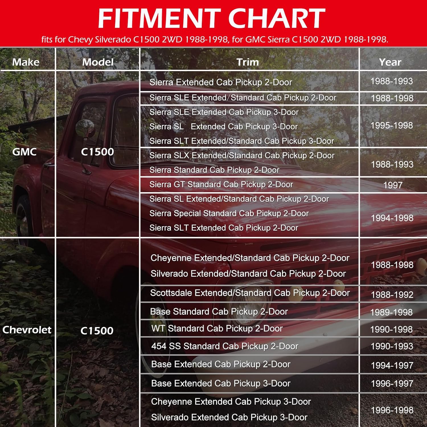 6" Drop Flip Kit & C Notch Kit Rear Support For Chevy Silverado GMC Sierra 1500 C1500 1988-1998 Pickup Truck Lowering Drop C-Notch Kit