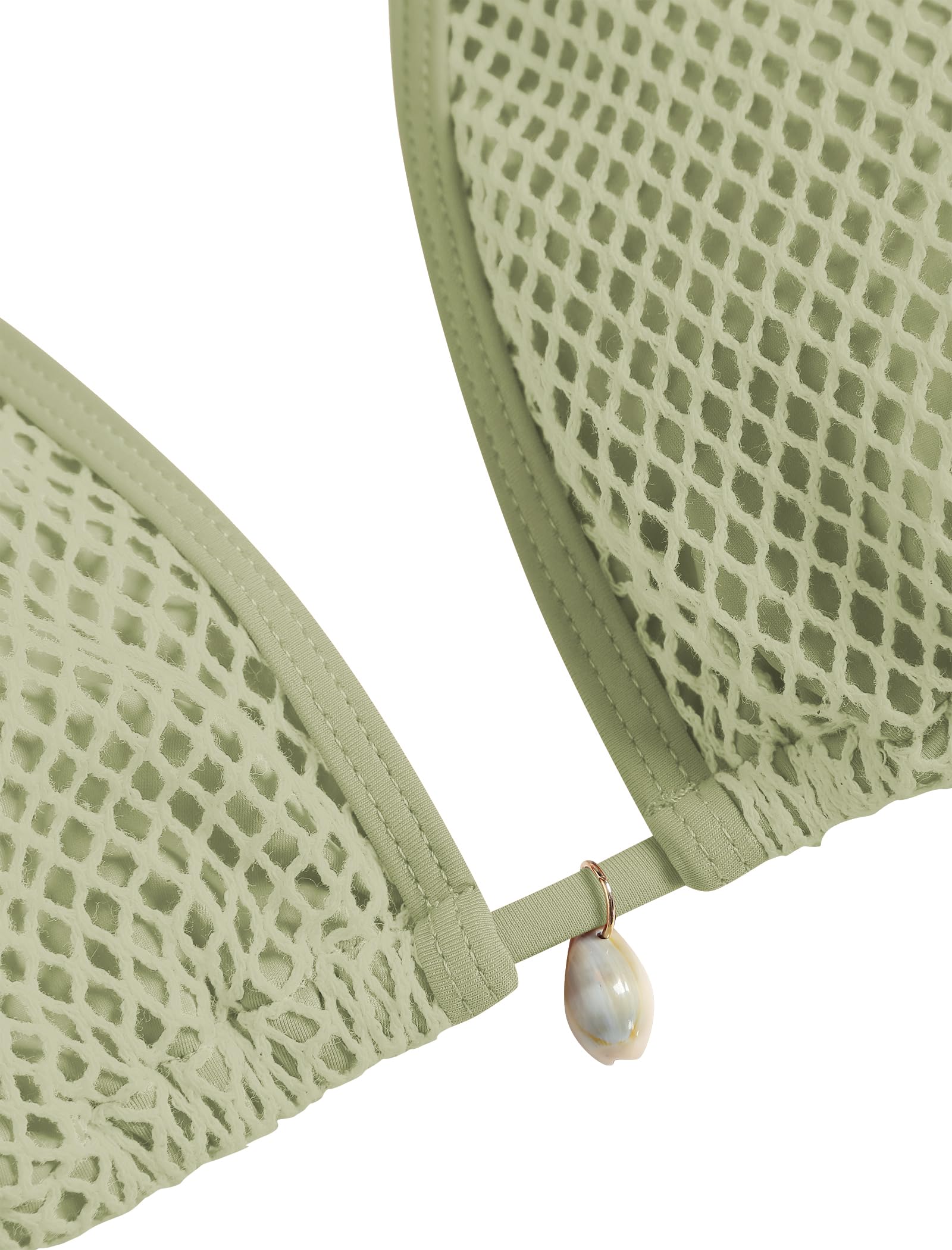 ZAFUL Women's Triangle Bikini Multiway Fishnet Tie Side Bandeau Halter String Bikini Set Two Piece Swimsuit Bathing Suits