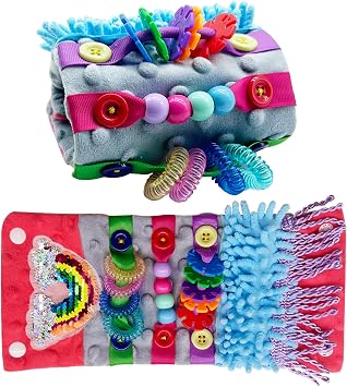 Fidget Blanket for Adult Dementia Products for Elderly Alzheimers Dementia Activities for Seniors Fidget Wrist Cuff Sensory Bracelet for Seniors Dementia Gifts Red&Grey