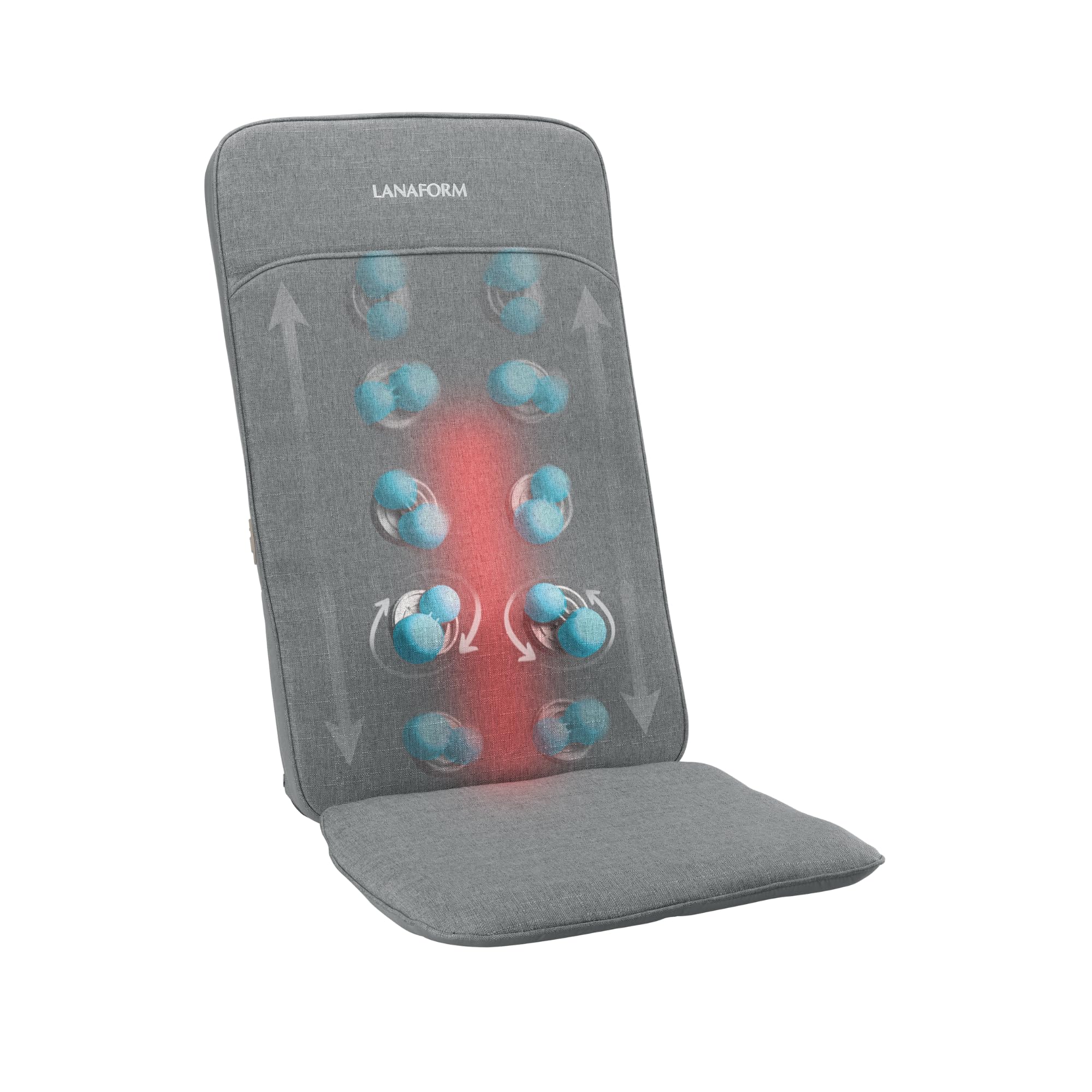 LANAFORM - CozyShiatsu - Couvre-siège Massage Shiatsu - Fauteuil Massant Chauffant Dos - Têtes Gel Rotatives Relaxation - Chaleur Lombaire Activable - Siège Bureau Canapé Détente