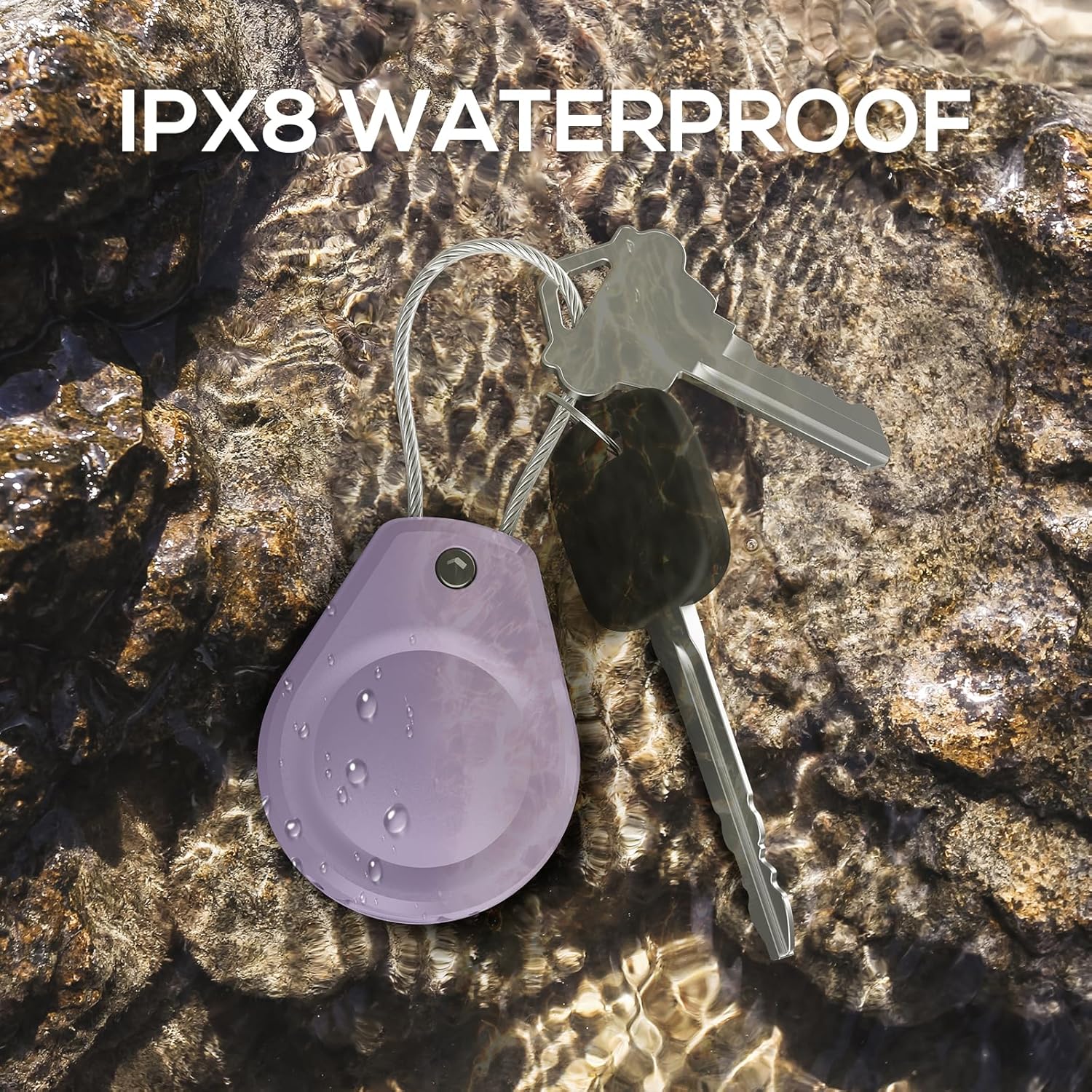 Waterproof AirTag Holder - (4 Pack) Air tag Lock Keychain with Wire Cable Compatible with Apple AirTags, Ultra Durable Anti-Lost Protective Case for Luggage, Key, Backpack,Black/Violet