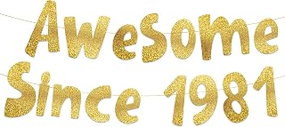 Awesome Since 1981 Gold Glitter Banner - 44th Birthday Party and Anniversary Decorations