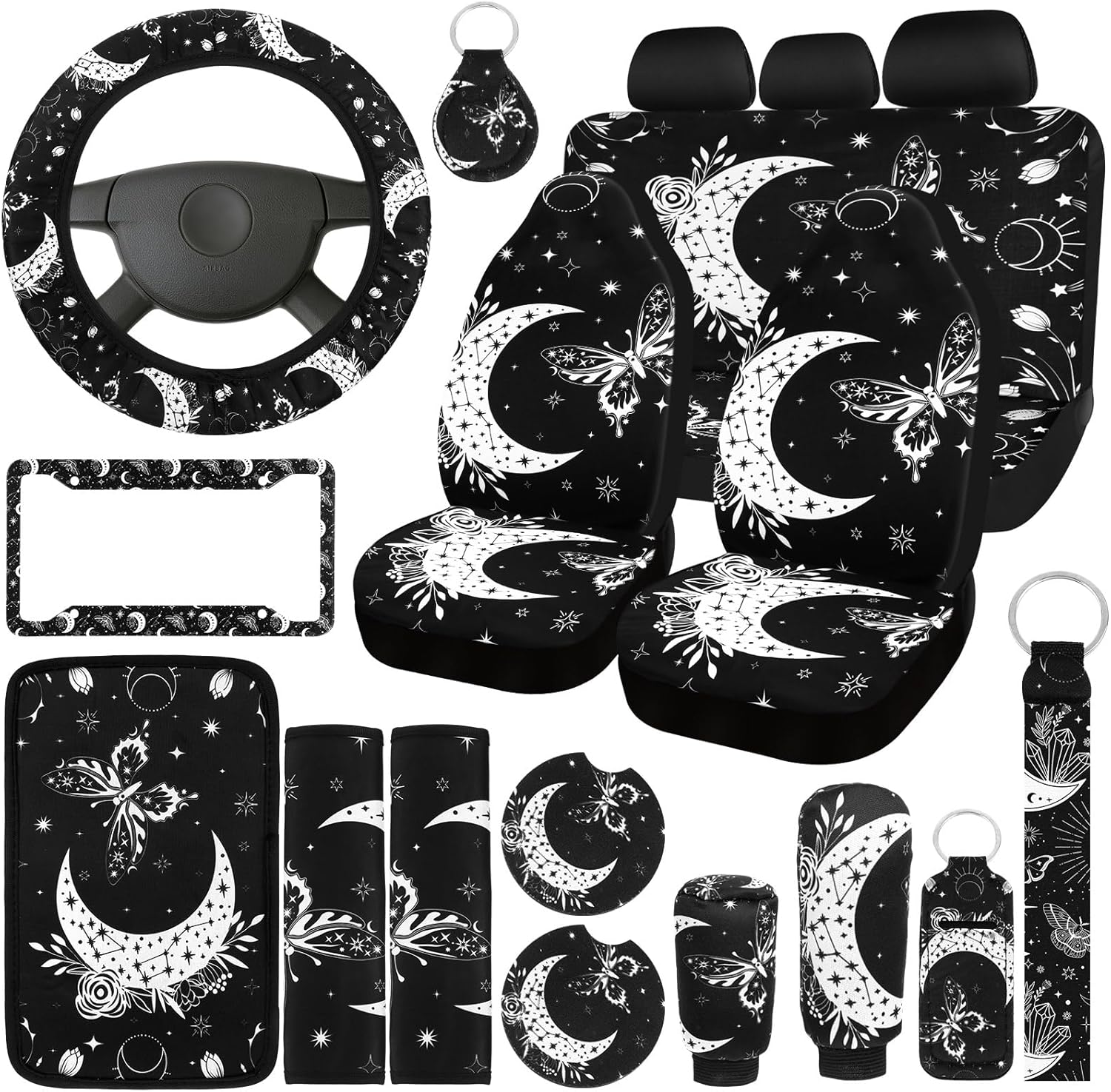 Estune 19 Pieces Moon Butterfly Car Seat Covers, Full Set