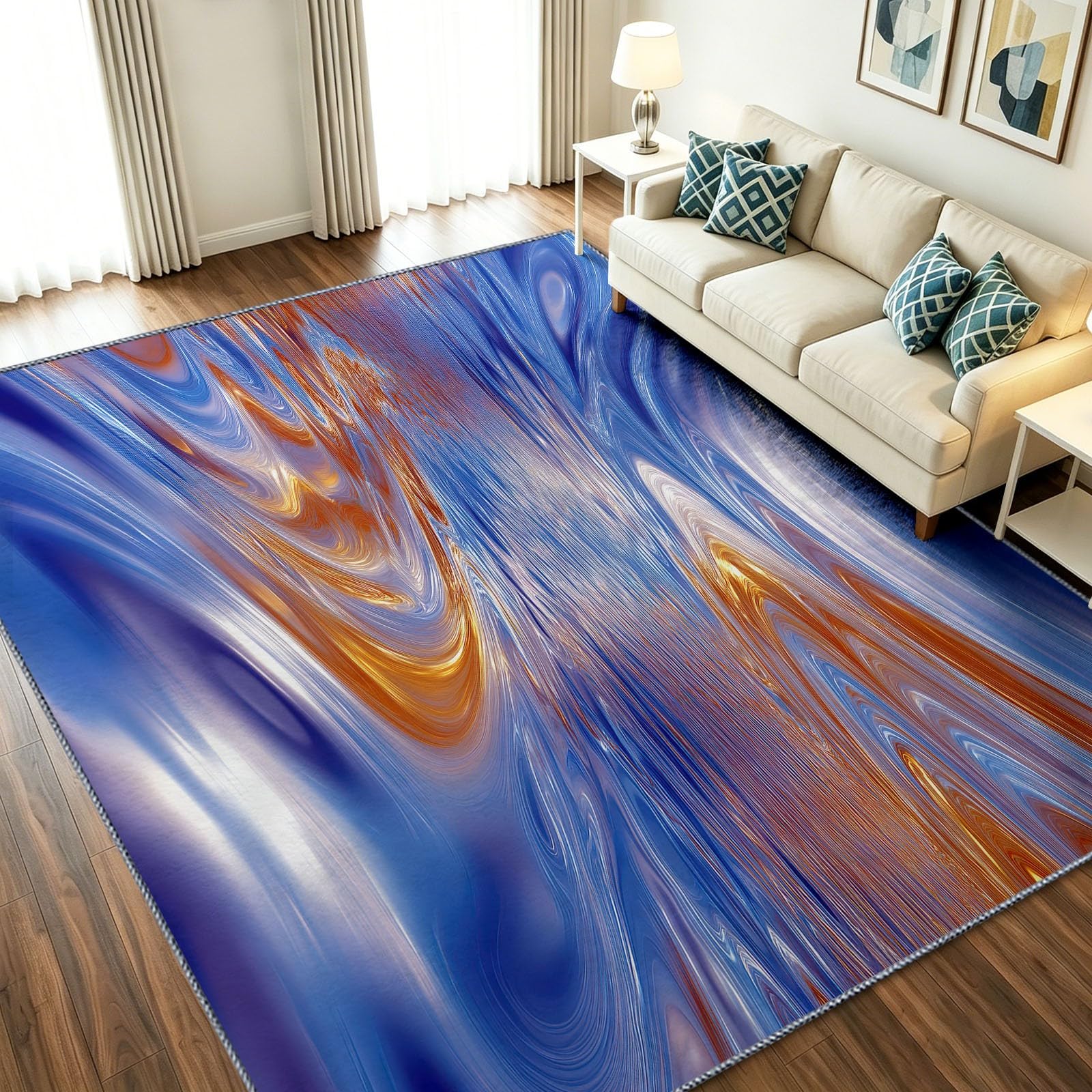 Tapis de porte bleu 80x150 cm abstrait effet marbre antidérapant