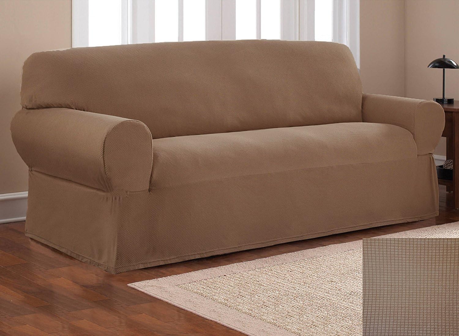 Elegant Home Stretch to Fit 3 Piece or 2 Piece or 1 Piece for Sofa Loveseat & Arm Chair Slipcover Furniture Protector # Stella (1 Piece Sofa Cover (1PC), Light Brown)