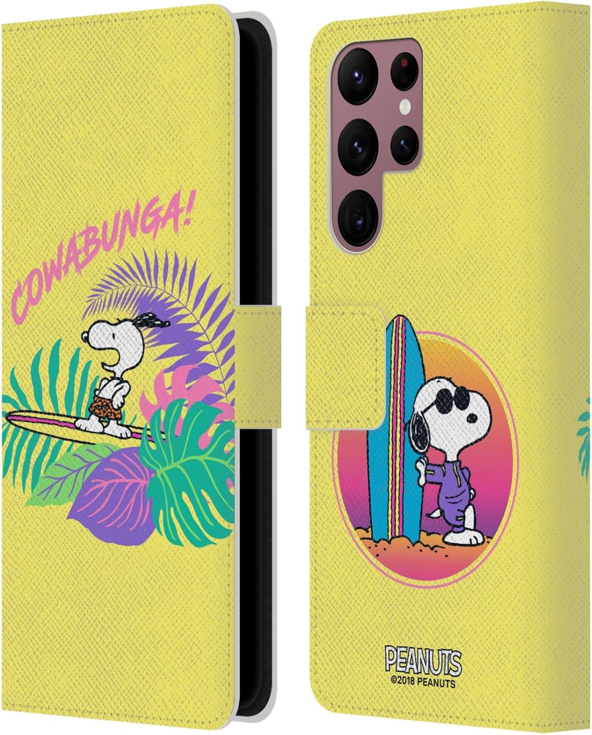 Head Case Designs Officially Licensed Peanuts Cowabunga! Snoopy Aloha Disco Leather Wallet Case Compatible with Samsung Galaxy S22 Ultra 5G