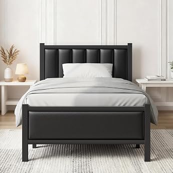 Frost IX Metal Bed 90 x 200 cm with Padded Headboard and Slatted Frame