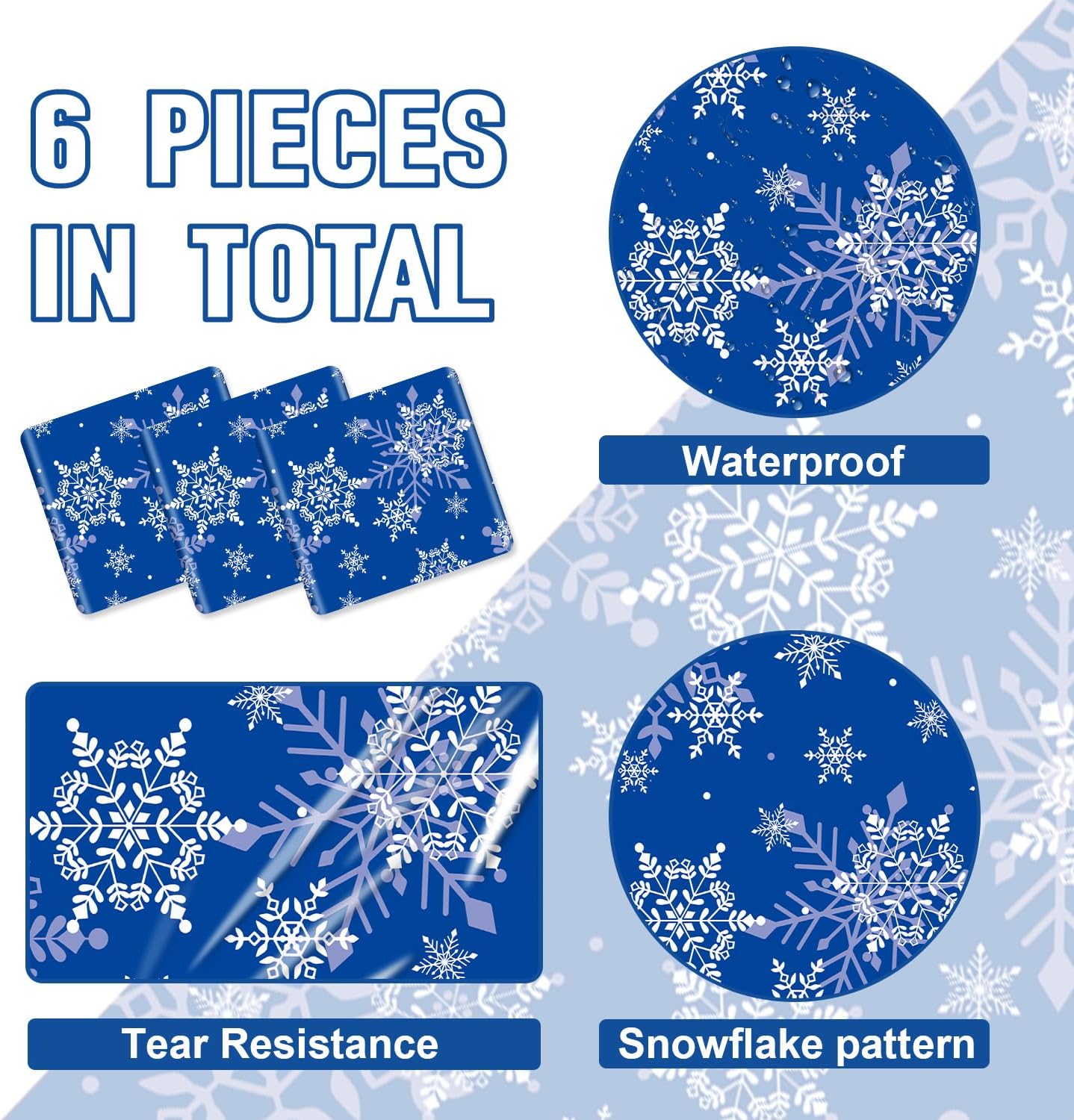 Christmas Snowflake Table Runner, 6 Pcs Blue Snowflake Printed Table Runners for Winter Theme Party Xmas Decorations, 14 x 108 inch