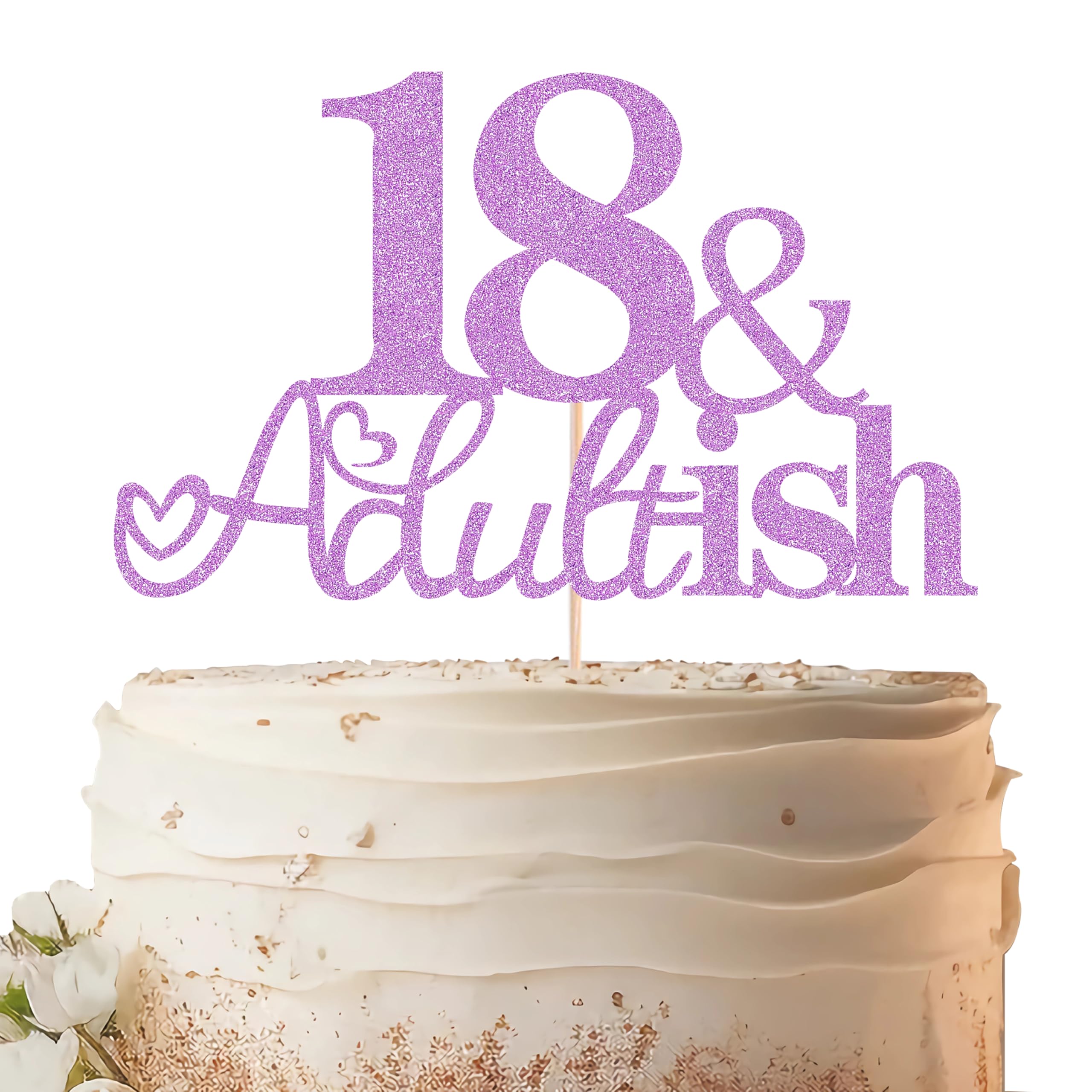 EONNCNT 18 & Adult-ish Cake Topper - Purple Glitter Funny 18th Birthday Cake Decorating Supplies for Girls, Cheers to 18 Years Decor for 18 Adult