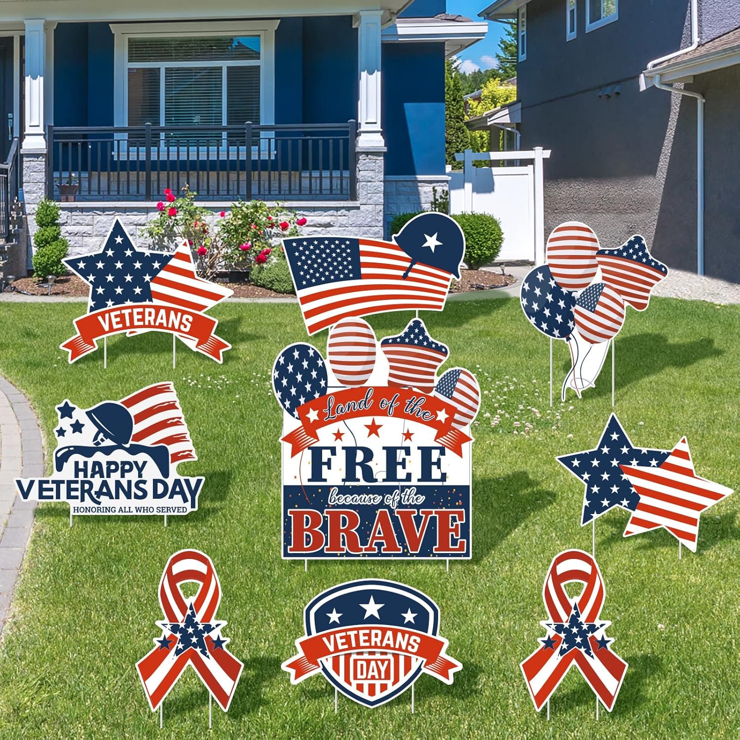 ADXCO 9 Packs Happy Veterans Day Patriotic Yard Sign Thank You Veterans Party Yard Sign Lawn Sign with Stakes for Veterans Day Party Decor : Patio, Lawn & Garden