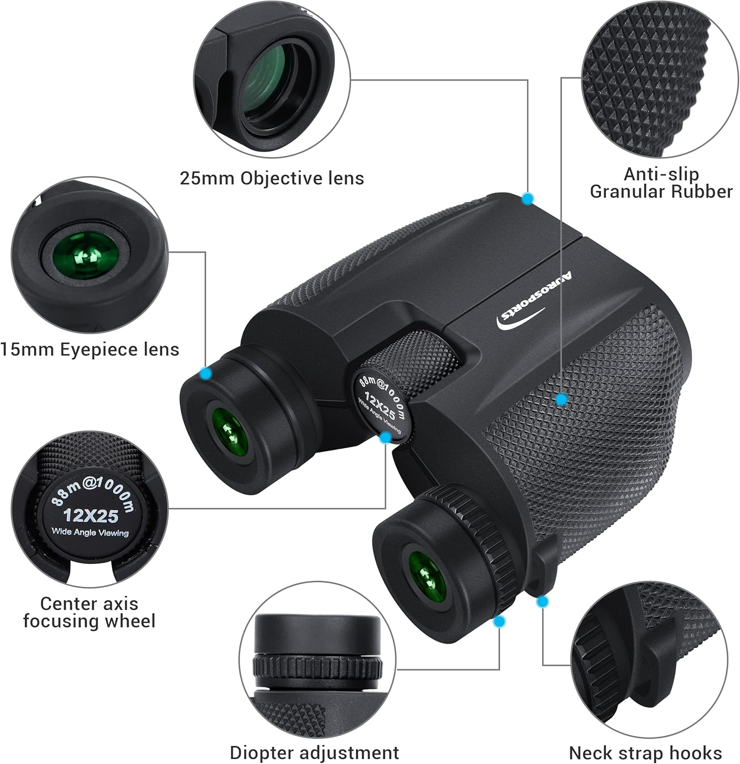 Super Cheap 🛒 Aurosports 12x25 High Powered Compact Binoculars for Adults Kids with Low Light Vision,Lightweight Folding Binocular for Hunting,Gifts for Men Small Binoculars for Bird Watching Hiking Camping