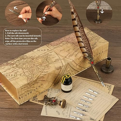 Miniatura 3 de Juego de bolígrafos de plumas, juego de bolígrafos de pluma para caligrafía con pluma de inmersión, tinta de 0.7 fl oz, 8 puntas reemplazables,